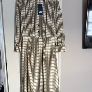 Piazza Sempione 100% Silk Black and White Checkered Long Sleeve Dress